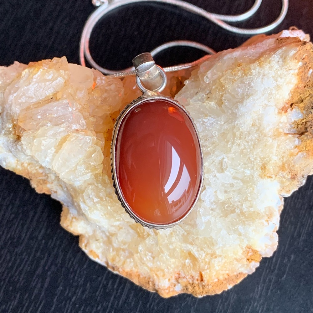 Stunning Carnelian Sterling Pendant Necklace